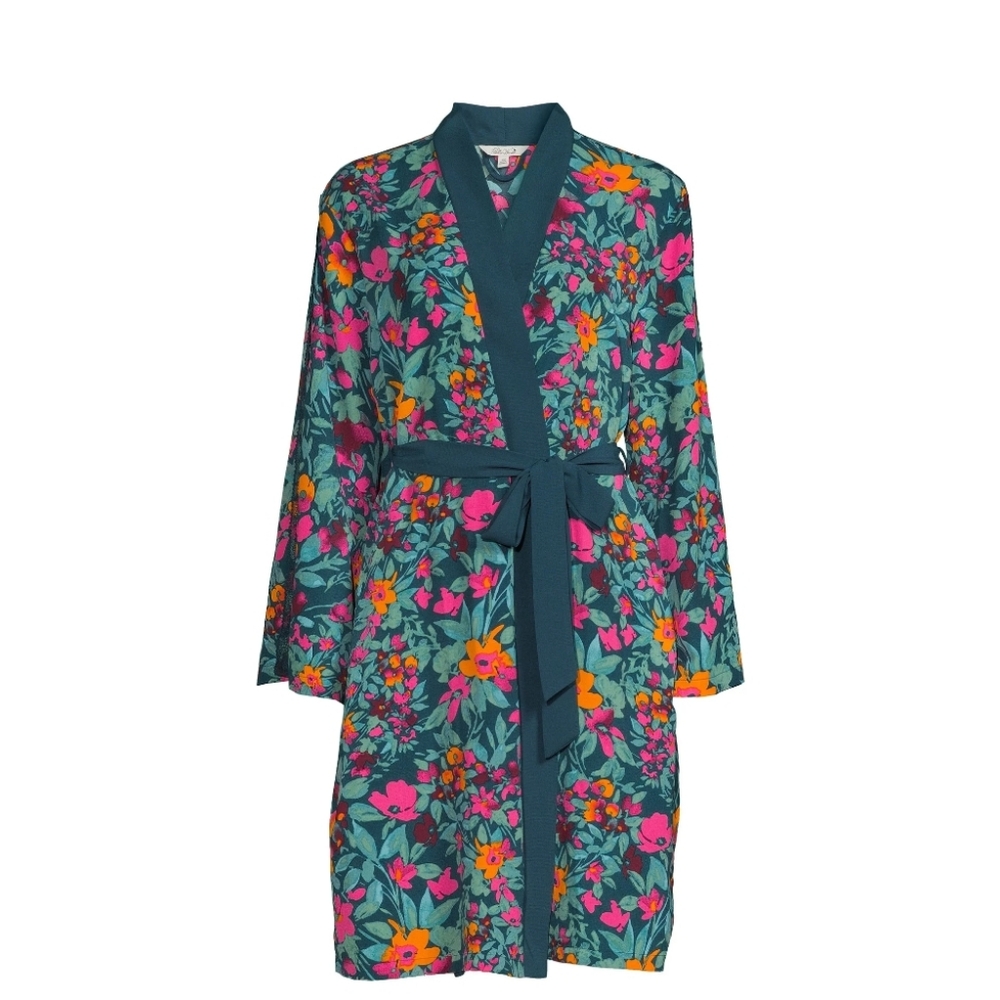 The Pioneer Women's Teal Green Floral Bell Sleeve Robe sz L/XL